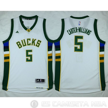 Camiseta Carter Williams #5 Milwaukee Bucks Blanco - Haga un click en la imagen para cerrar